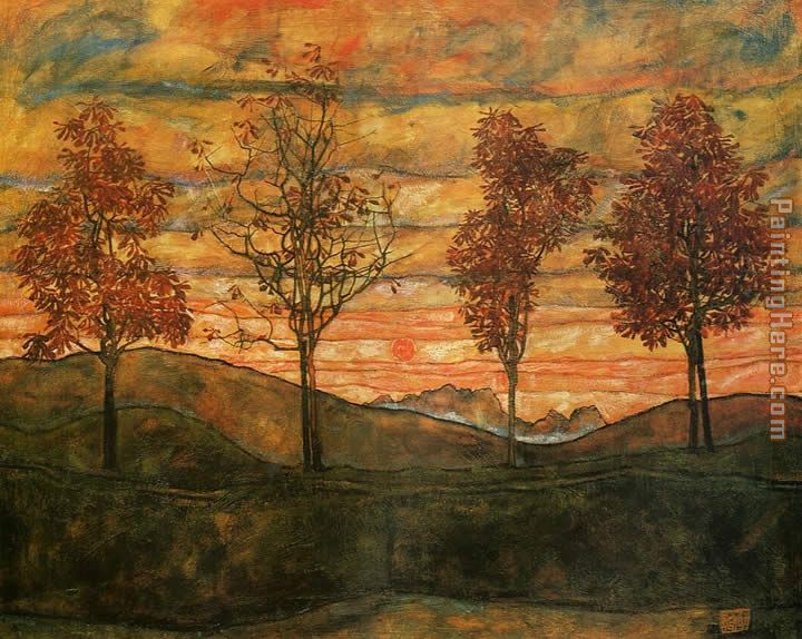 Four Trees painting - Egon Schiele Four Trees art painting